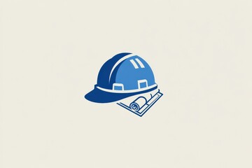 Fototapeta premium Construction Helmet and Blueprint: A blue construction hard hat rests atop a rolled blueprint, symbolizing planning, design, and the foundation of building projects.
