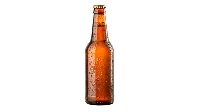 Classic empty brown glass beer bottle beverage packaging mockup isolated on transparent background