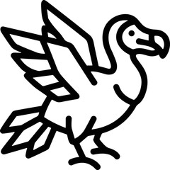 Cartoon Dodo Bird Icon Flying with Open Wings, Line Art Style © keenan