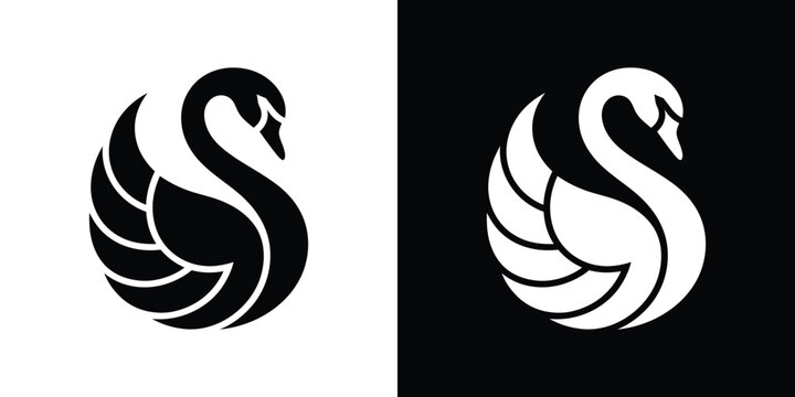 Black and white of stylized letter s, minimalist monogram black background, white letter s