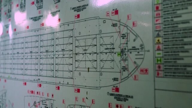 Plano general de un barco industrial, embarcaci&oacute;n comercial, transporte mar&iacute;timo, ingenier&iacute;a naval, log&iacute;stica portuaria, maquinaria, infraestructura y actividad industrial