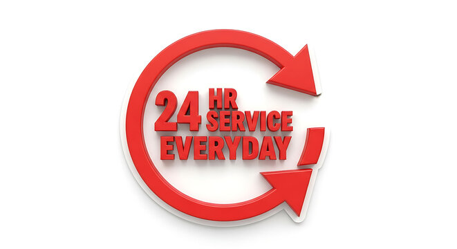 24 hour service everyday icon sign red symbol with round the clock everyday business customer availability constant marketing graphics commercial assistance