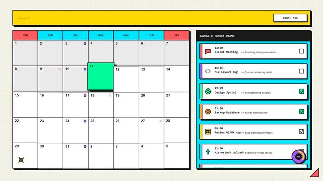 2D Desktop Calendar and Task Management Motion Design Video Background for Business Productivity Presentations and Hero Header Corporate Website Templates
