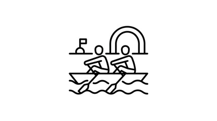 Line art of two people rowing a boat. © Kazu