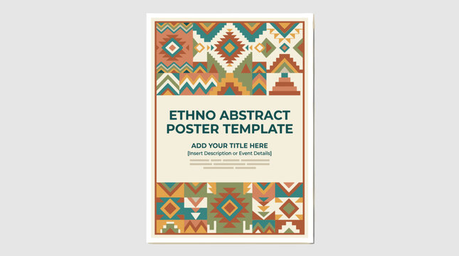 A vertical backdrop featuring geometric ethnic patterns, designed as an ethno-abstract poster template with a space for text