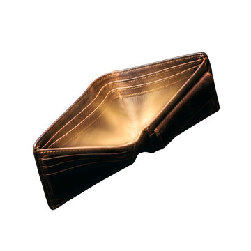 AI-generated empty wallet opening with warm light glow inside, isolated on clean background, hope and financial recovery concept, 4K