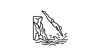 Person diving into water from a high rocky cliff. © Kazu