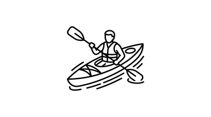 Person paddling a kayak line art illustration. © Kazu