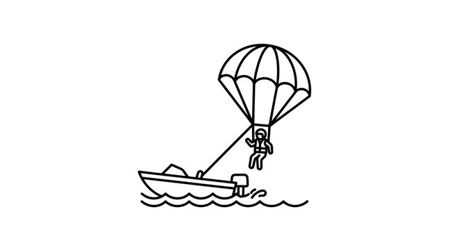 Person parasailing high above motorboat icon.