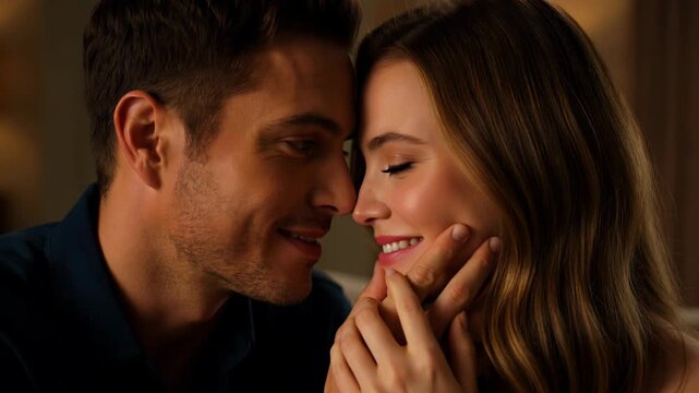 Romantic Couple Having an Intimate Conversation at Home in the Evening