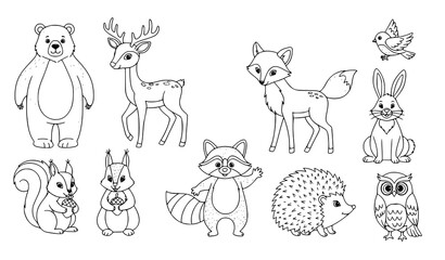 Fototapeta premium Woodland Forest Animal Character Set with Bear Deer Fox Rabbit and Owl