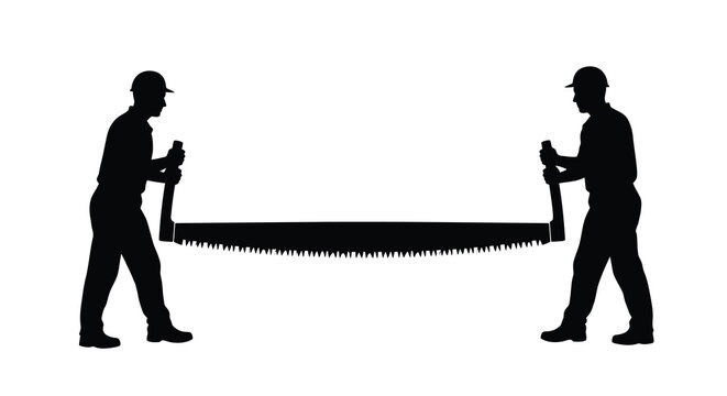 Two man crosscut saw silhouette against a white background