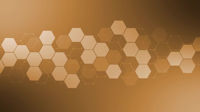 Hexagon technology background animation, Abstract hexagon pattern forming a horizontal wave across a dark gradient background