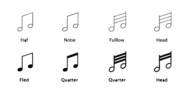 Musical Note Icons On White Background A Set Of Eight Variations