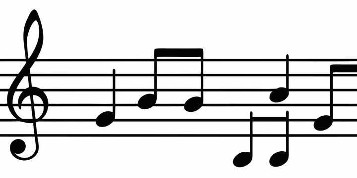 Musical Staff With Notes Black Silhouette On White Background