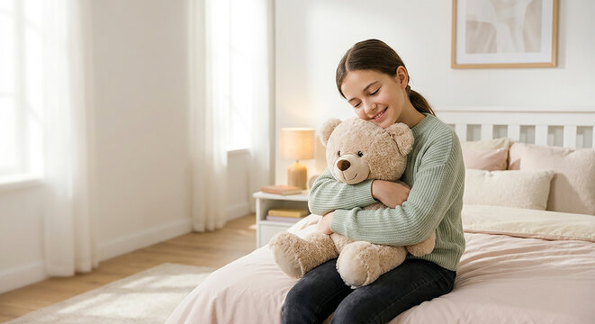 Ni&ntilde;a abrazando un peluche