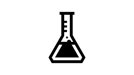 Naklejka premium Black and white erlenmeyer flask icon with liquid and measurement marks