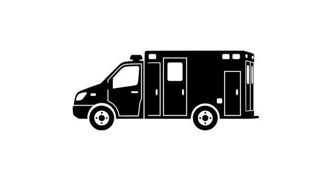Black ambulance silhouette icon isolated on white background