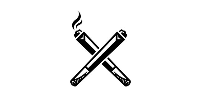 Crossed cigarettes symbol with rising smoke on white background