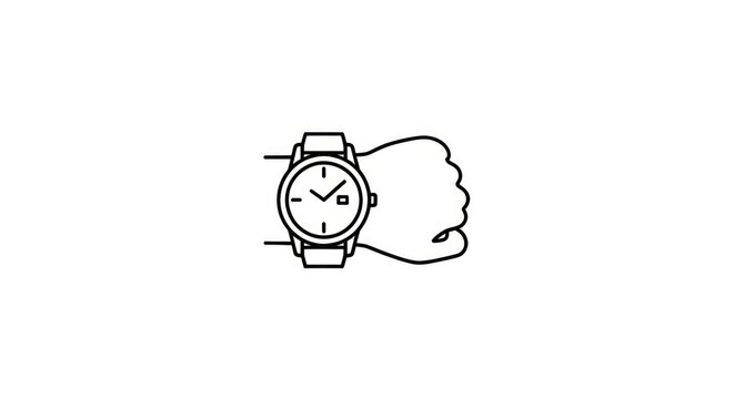 Line drawing of wristwatch on hand.