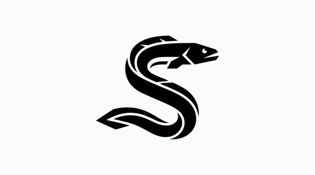 Black silhouette of a cobra snake coiled in an s shape on white
