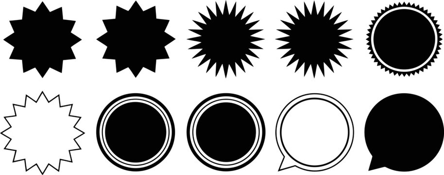 Assortment of Black and White Starbursts Circles and Speech Bubble Shapes 