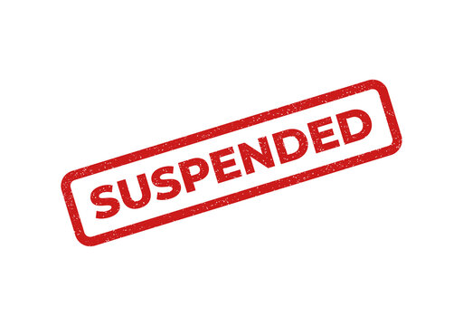 Red suspended stamp with bold text