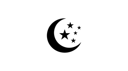 Fototapeta premium Black crescent moon and stars symbol on white background