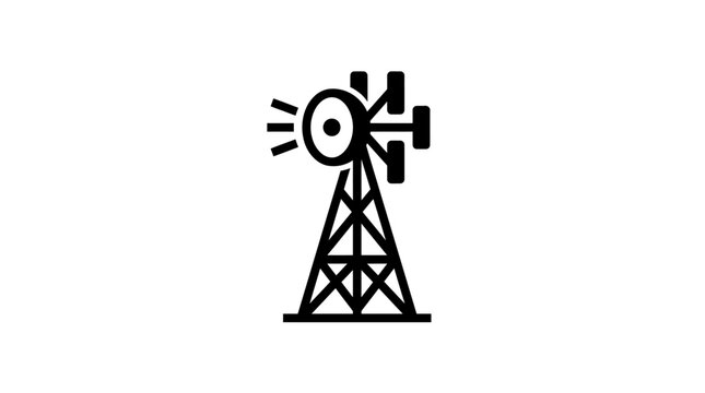 Simple black and white icon of a windmill pumping water for a farm