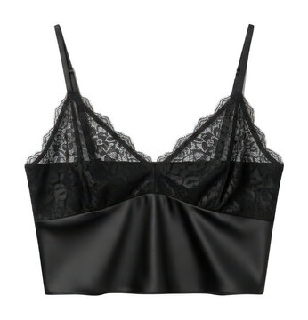 Elegant black lace and satin bralette top with adjustable straps isolated transparent background image