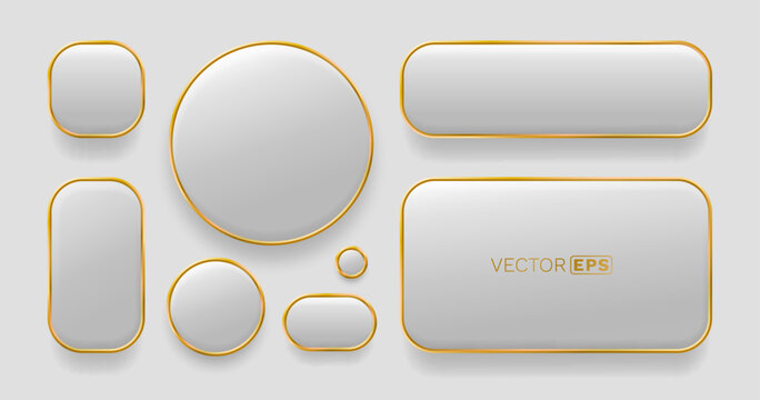 Glossy 3D blank buttons and frames with golden borders.