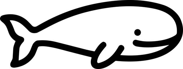 Simple black outline drawing of a friendly whale on white background © Brian