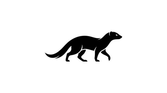 Black silhouette of a weasel like animal walking on a white background