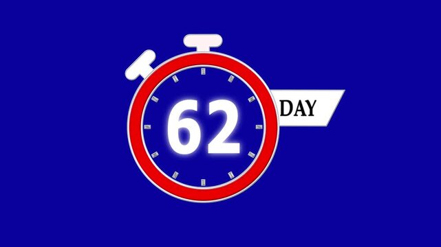 Only 62 days left, countdown animation video for events; stopwatch timer showing 0 to 62 days, clean motion graphic clip for promotions and sales.