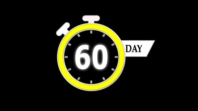 Only 60 days left, countdown animation video for events; stopwatch timer showing 0 to 60 days, clean motion graphic clip for promotions and sales.