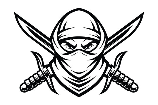 Stealthy Ninja Warrior in Dynamic Action Pose Holding Twin Daggers Vector Illustration