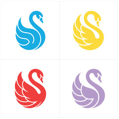 Fototapeta premium Vibrant vector-style swirls in blue, yellow, red, and purple on white background, spiral abstract shape