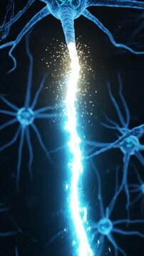 Glowing blue neuron cell network in human brain.