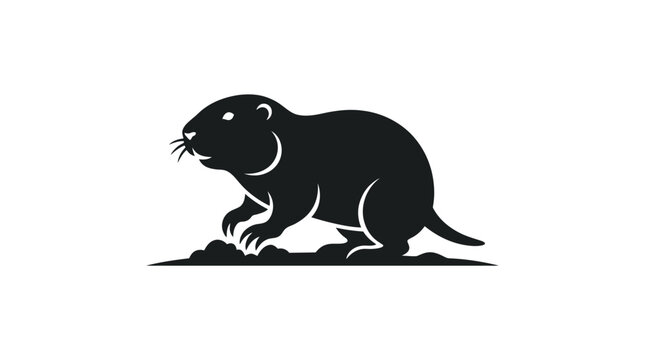 Black silhouette of a rodent standing on ground with grass detail