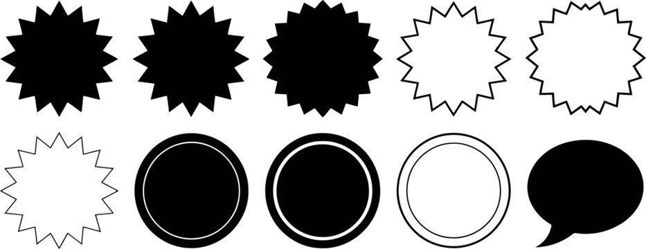 Collection of Black and White Starbursts Circles and Speech Bubble Shapes