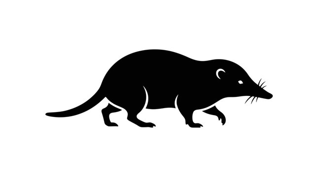 Black silhouette of a walking rat on a white background