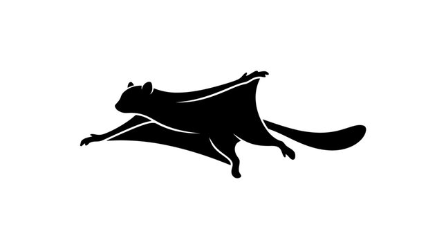 Black flying squirrel silhouette isolated on white background