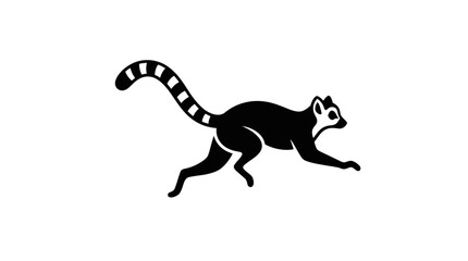 Fototapeta premium Stylized black and white leaping lemur silhouette on white background