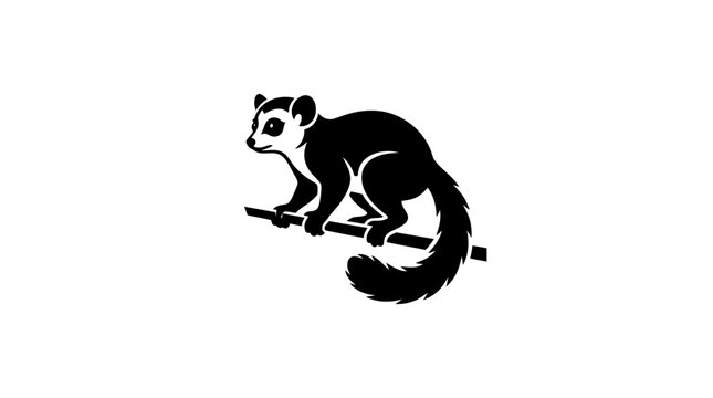 Black and white lemur silhouette sitting on a branch