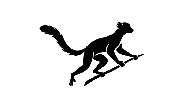 Monochrome silhouette illustration of a monkey on a branch