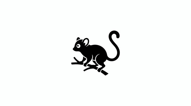 Black silhouette of a rodent running on white background