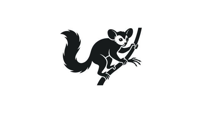 Black and white ink drawing of a lemur climbing a branch