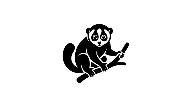 Black and white illustration of a lemur on a branch