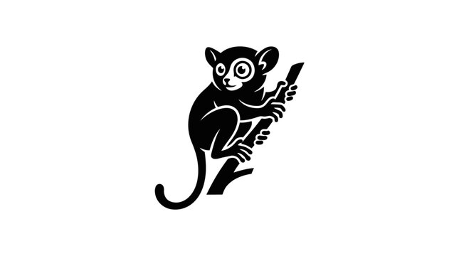 Silhouette of a ring tailed lemur climbing a branch