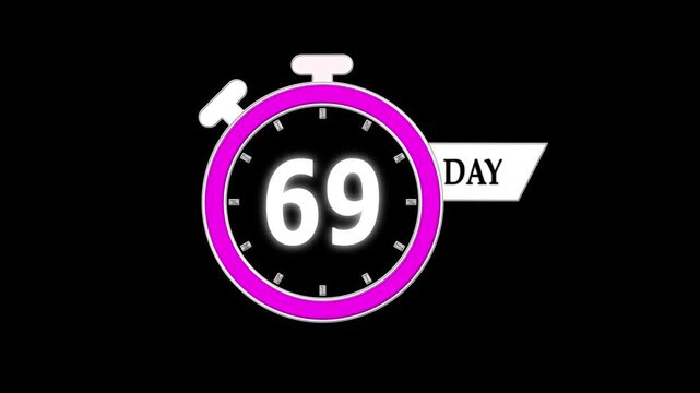 Only 69 days left, countdown animation video for events; stopwatch timer showing 0 to 69 days, clean motion graphic clip for promotions and sales.